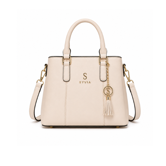 Syvia Women's Ivory Leather-Look Tote Handbag with Shoulder Strap